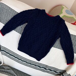 Mini Boden 2-3T Navy Cable Knit Crewneck Sweater with Red Trim